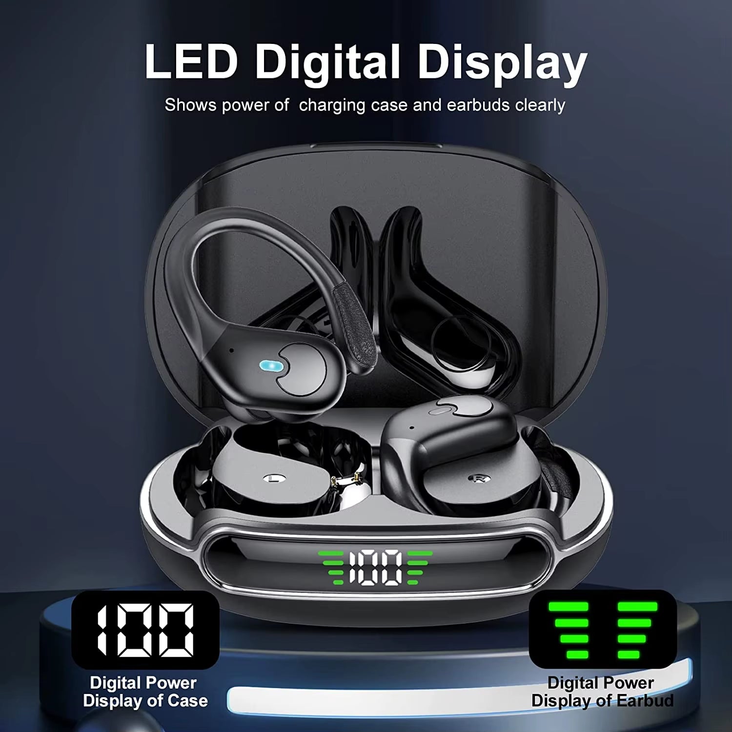 True Wireless Bluetooth 5.4 Headphones Sports Earphones TWS Waterproof Headset Power Display Noise Reduction Earbuds with HD Mic