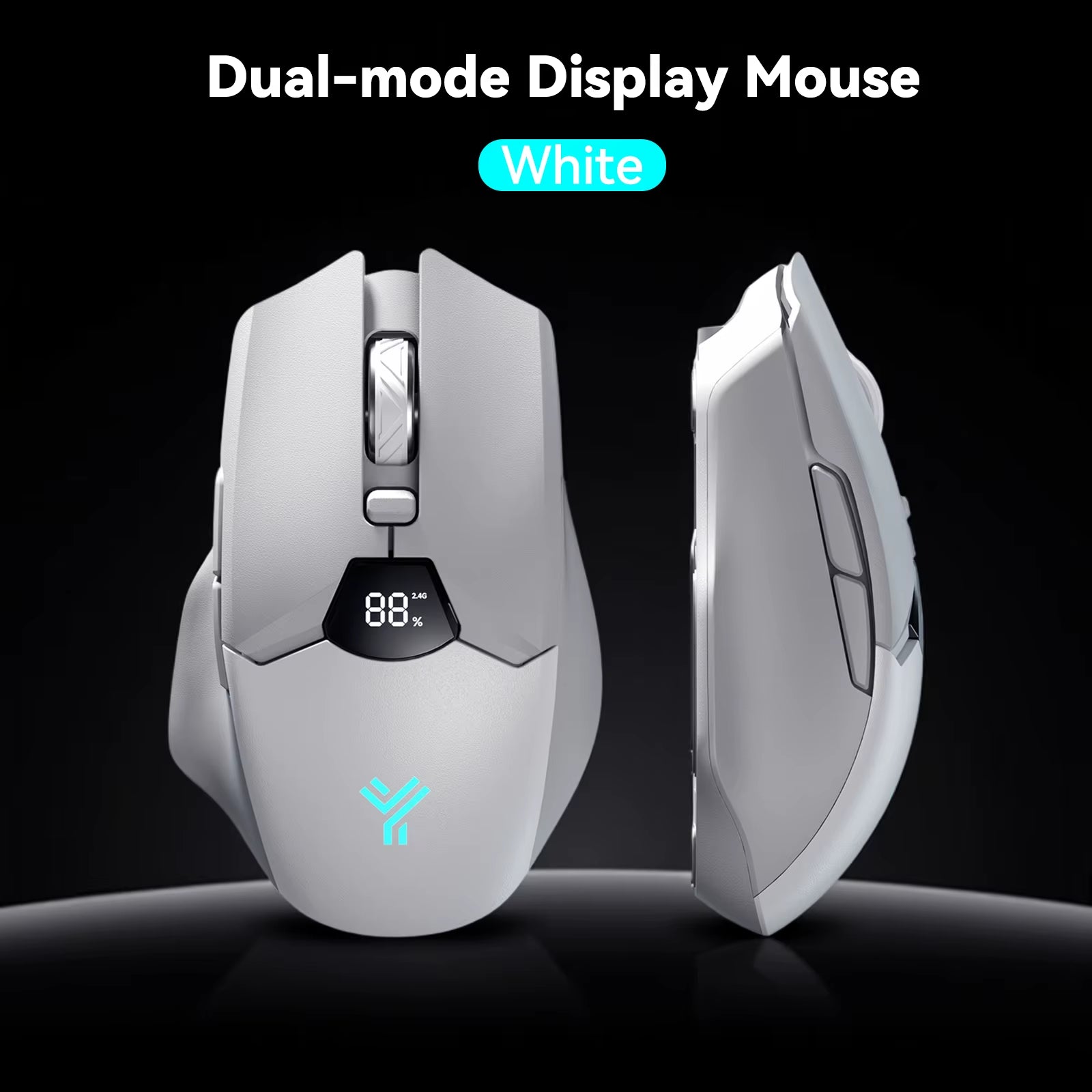 Wireless Mouse 2.4G & Bluetooth, 6-Level DPI (800 to 6400), 600Mah Battery, Ergonomic Design for Pc/Laptop, Black & Grey White