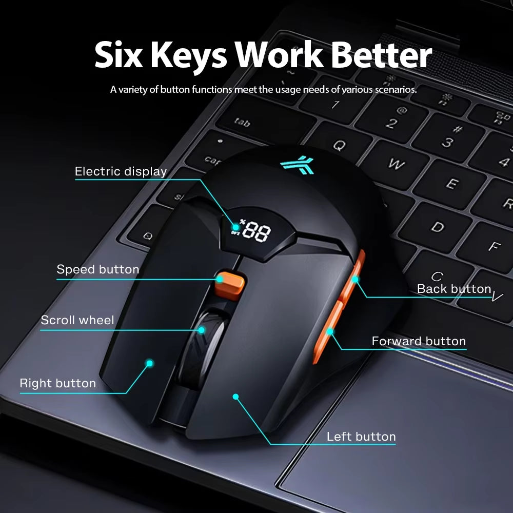 Wireless Mouse 2.4G & Bluetooth, 6-Level DPI (800 to 6400), 600Mah Battery, Ergonomic Design for Pc/Laptop, Black & Grey White
