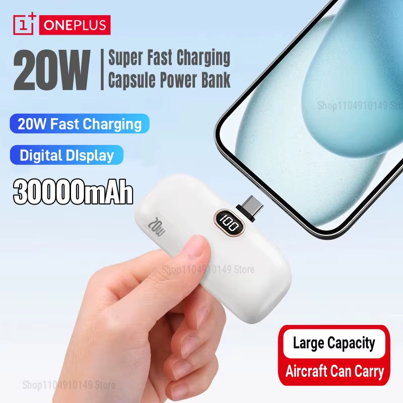 30000Mah Mini Caplsule Power Bank High Capacity Charger Mini Power Supply Digital Display Fast Charge for Type-C Iphone