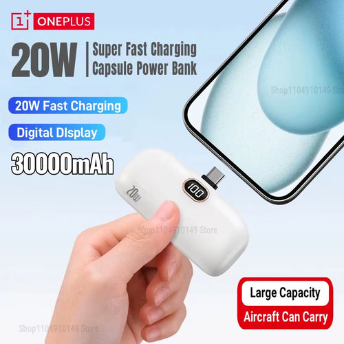 30000Mah Mini Caplsule Power Bank High Capacity Charger Mini Power Supply Digital Display Fast Charge for Type-C Iphone