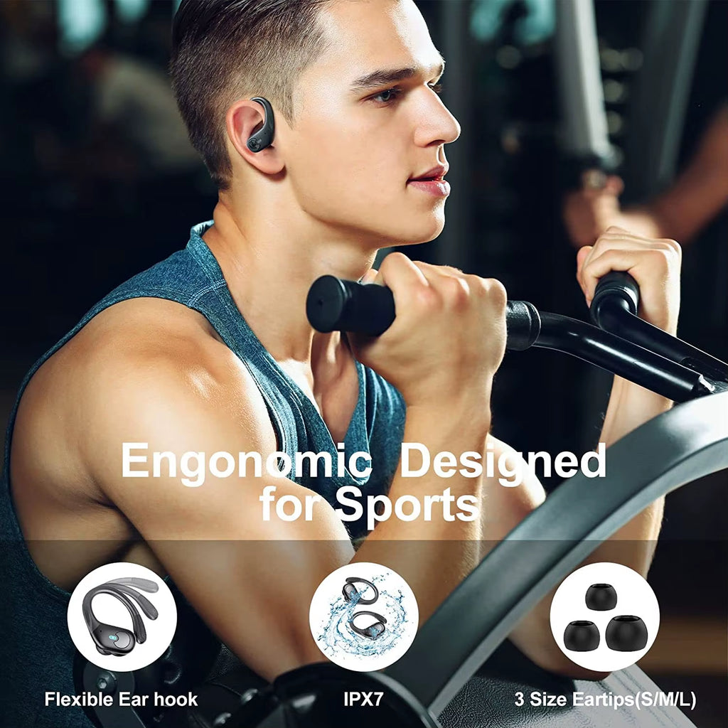 True Wireless Bluetooth 5.4 Headphones Sports Earphones TWS Waterproof Headset Power Display Noise Reduction Earbuds with HD Mic