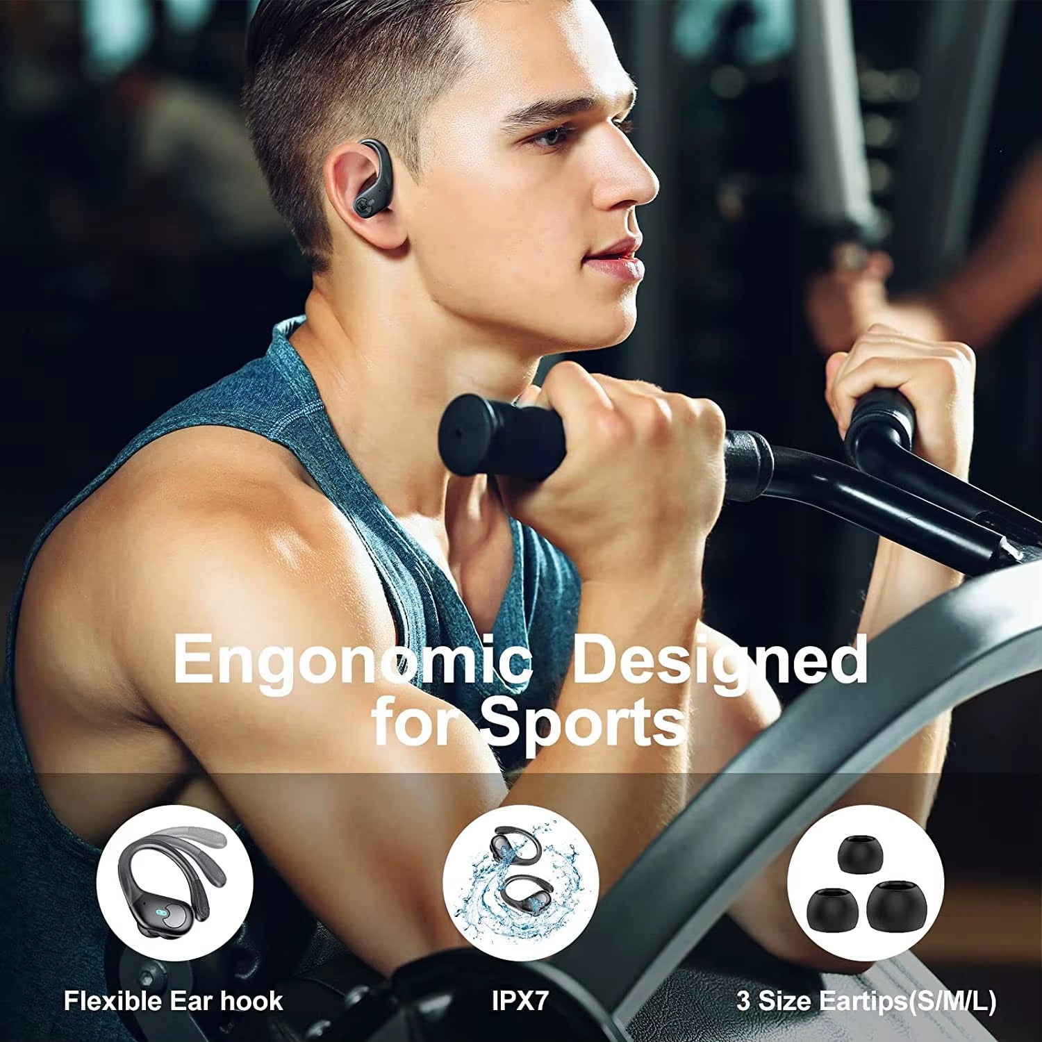 True Wireless Bluetooth 5.4 Headphones Sports Earphones TWS Waterproof Headset Power Display Noise Reduction Earbuds with HD Mic