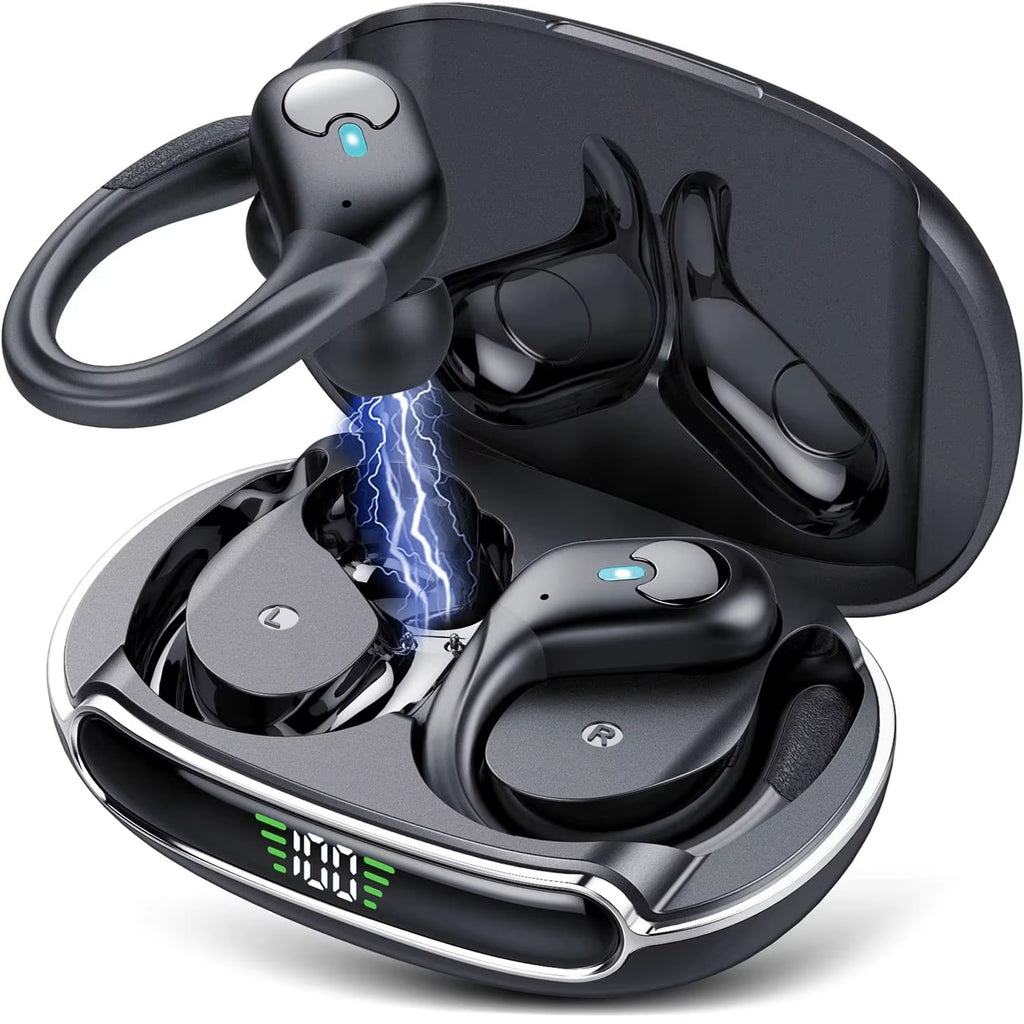 True Wireless Bluetooth 5.4 Headphones Sports Earphones TWS Waterproof Headset Power Display Noise Reduction Earbuds with HD Mic