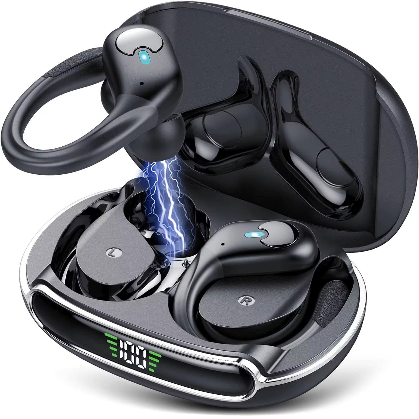 True Wireless Bluetooth 5.4 Headphones Sports Earphones TWS Waterproof Headset Power Display Noise Reduction Earbuds with HD Mic
