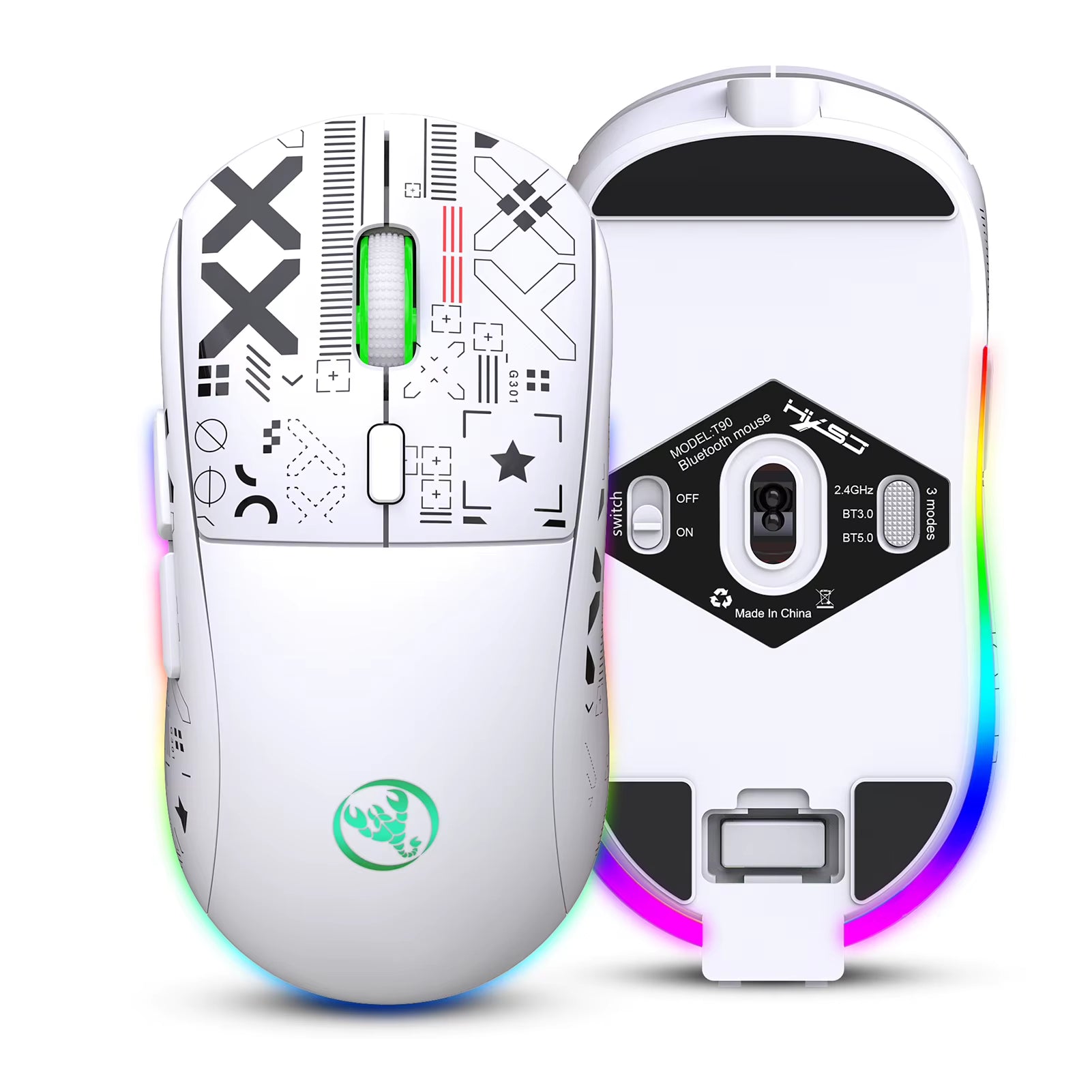 T90 2.4G Wireless Mechanical Mouse RGB Gaming Mouse Ergonomic 10 Million Keystroke 3600DPI Mouse 11 RGB Lighting Modes Mice