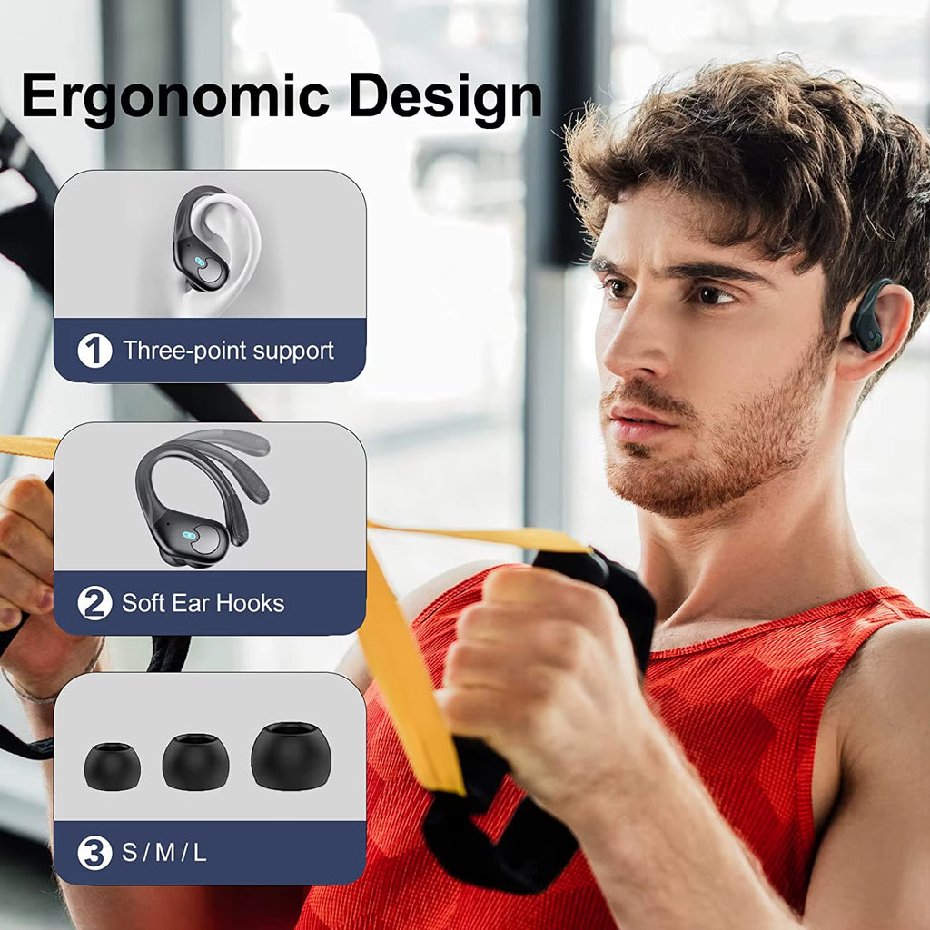 True Wireless Bluetooth 5.4 Headphones Sports Earphones TWS Waterproof Headset Power Display Noise Reduction Earbuds with HD Mic
