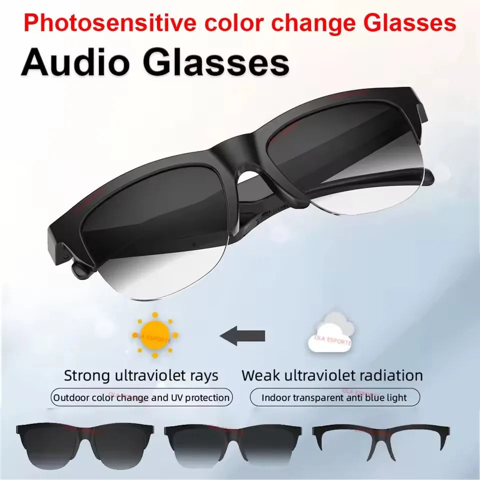 Lunettes intelligentes 2026, verres photochromiques, assistant vocal, Bluetooth sans fil, appels, caméra, sport extérieur, anti-UV, design tendance