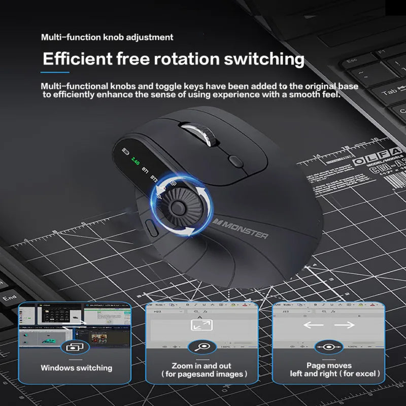 Souris verticale ergonomique multi-appareils, rechargeable, sans fil 2.4G/Bluetooth, avec boutons réglables, pour PC et tablette