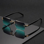 Lunettes sans monture, style rectangulaire, tendance, unisexe, petits verres carrés, idéales pour soleil, voyages et été, Oculos
