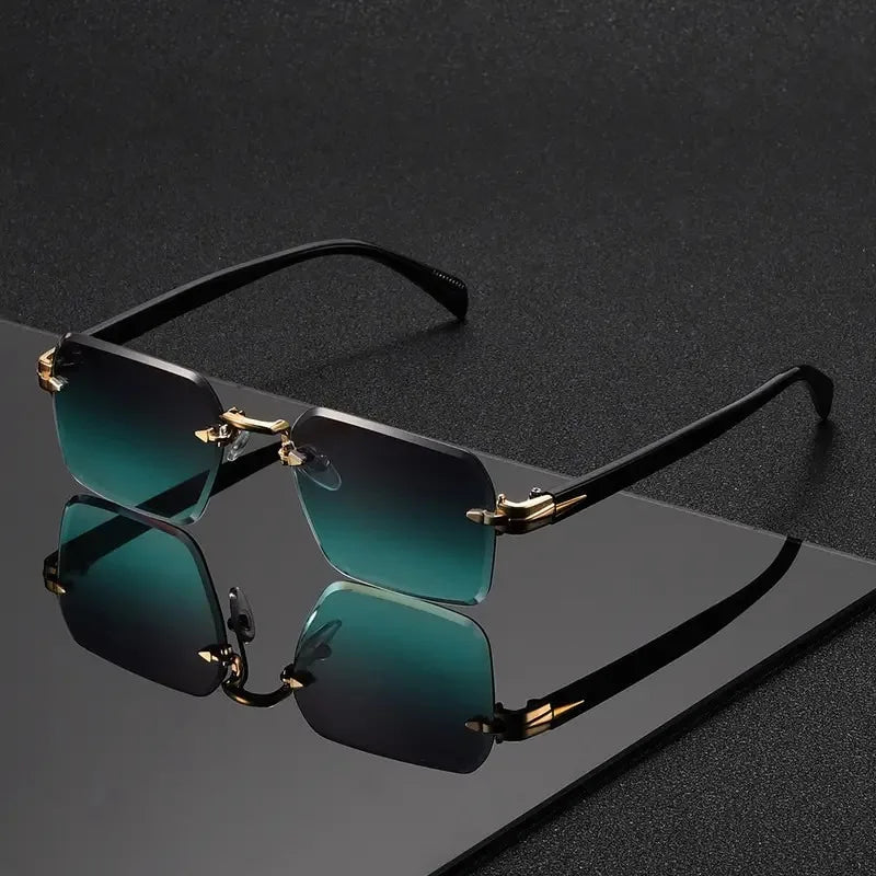 Lunettes sans monture, style rectangulaire, tendance, unisexe, petits verres carrés, idéales pour soleil, voyages et été, Oculos