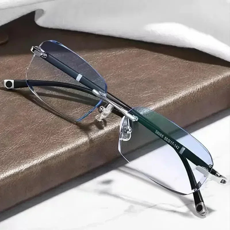 Lunettes de myopie sans monture, haute définition, verres photochromiques en option, anti-lumière bleue, anti-fatigue, claires, pour hommes