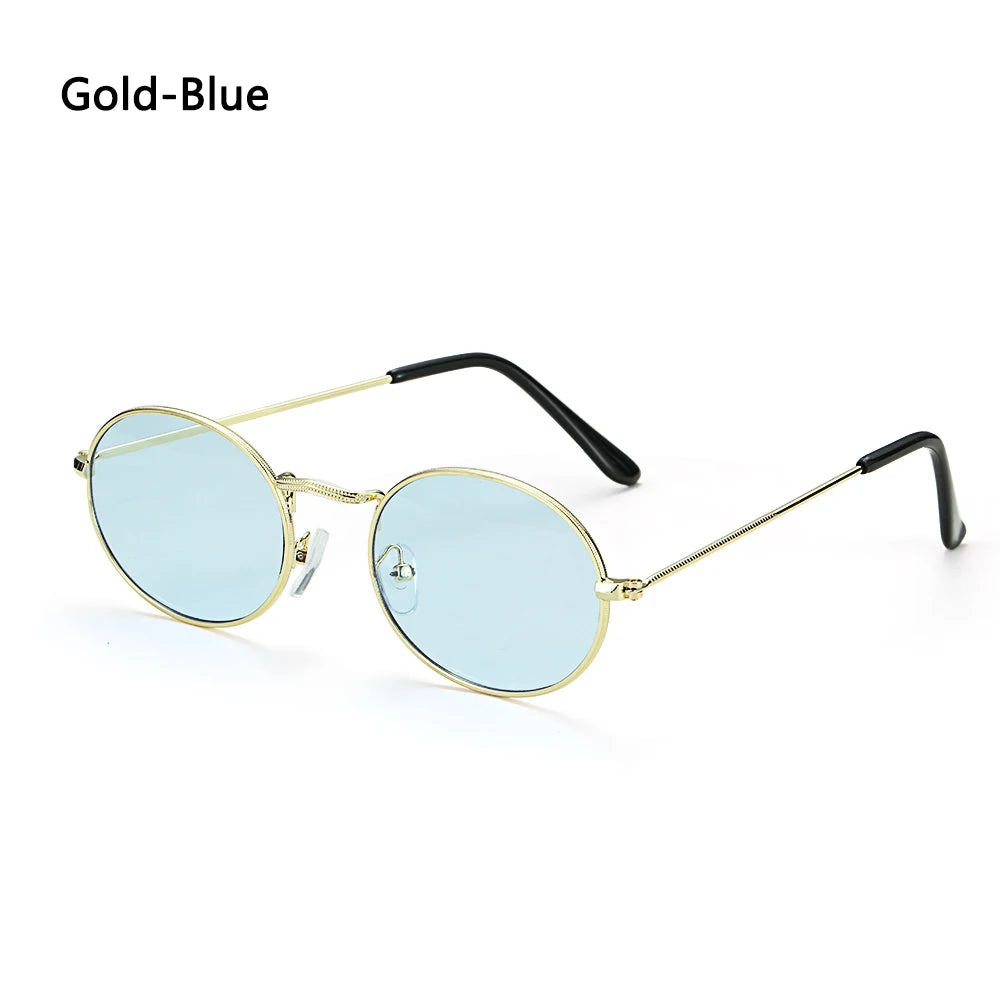 Lunettes vintage ovales pour femmes et hommes, monture métallique rétro, verres miroirs clairs, style petit rond, Gafas De Sol
