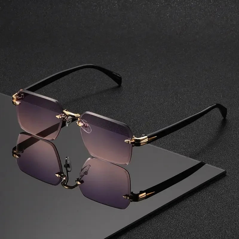 Lunettes sans monture, style rectangulaire, tendance, unisexe, petits verres carrés, idéales pour soleil, voyages et été, Oculos
