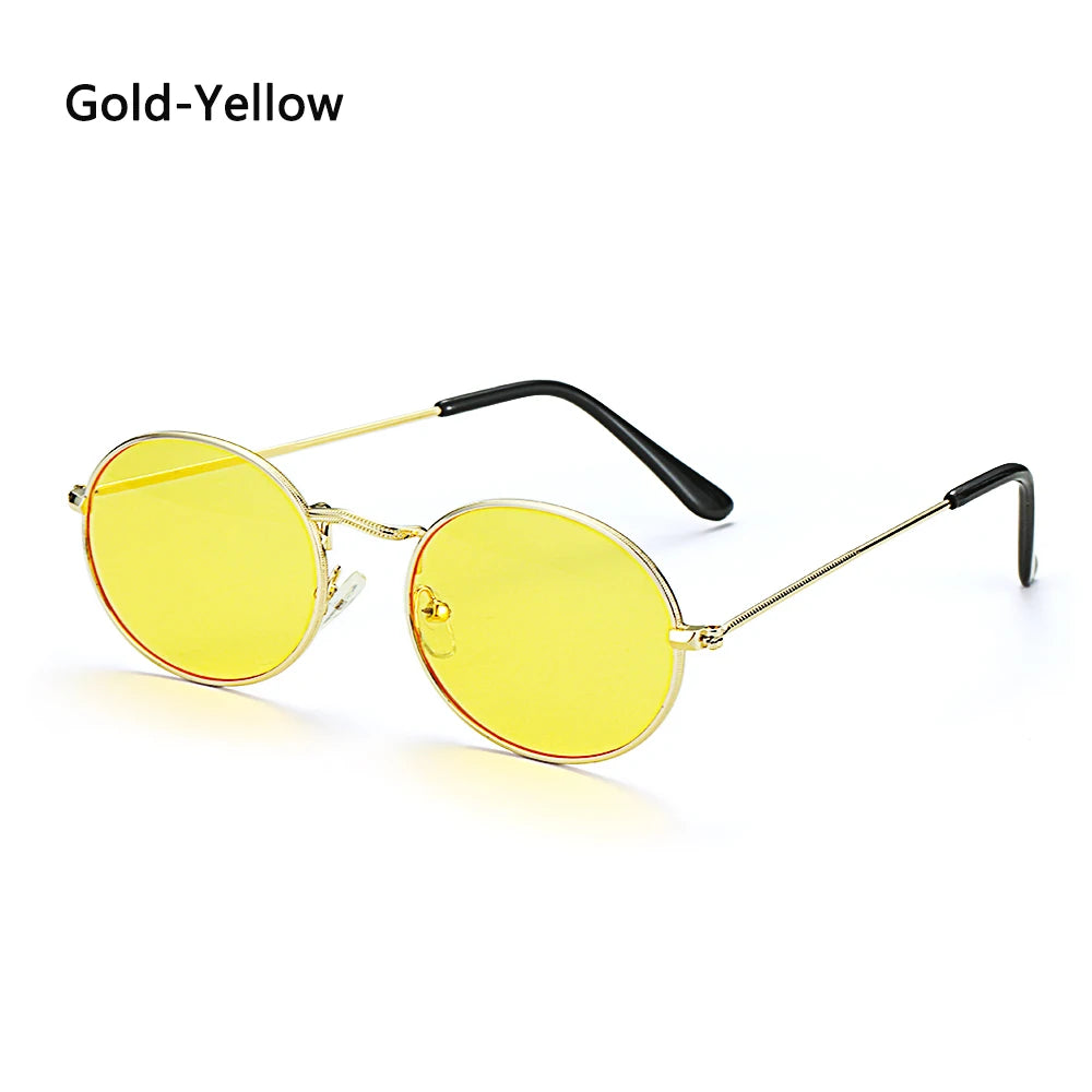 Lunettes vintage ovales pour femmes et hommes, monture métallique rétro, verres miroirs clairs, style petit rond, Gafas De Sol