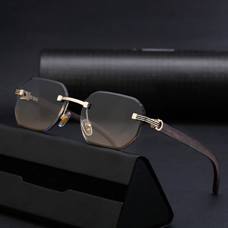 Lunettes vintage carrées sans monture pour hommes 2025, style luxe tendance, punk, UV400, anti-lumière bleue, compatibles avec verres correcteurs