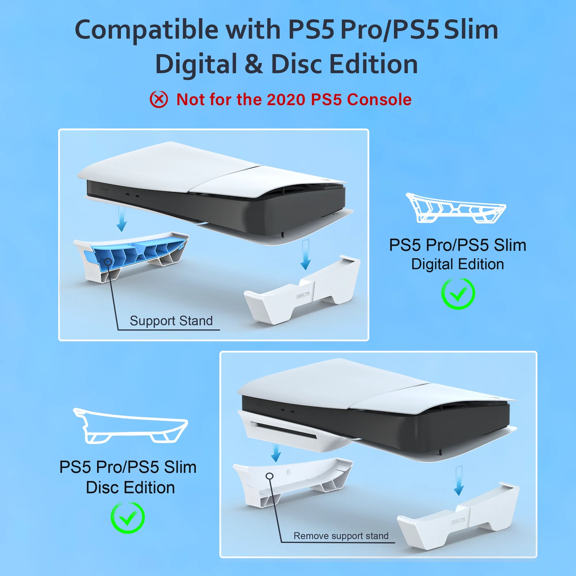 Support horizontal compatible PS5 Pro / PS5 Slim, accessoire pour consoles PS5 Slim/Pro, versions disque et digitale