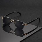 Lunettes sans monture, style rectangulaire, tendance, unisexe, petits verres carrés, idéales pour soleil, voyages et été, Oculos