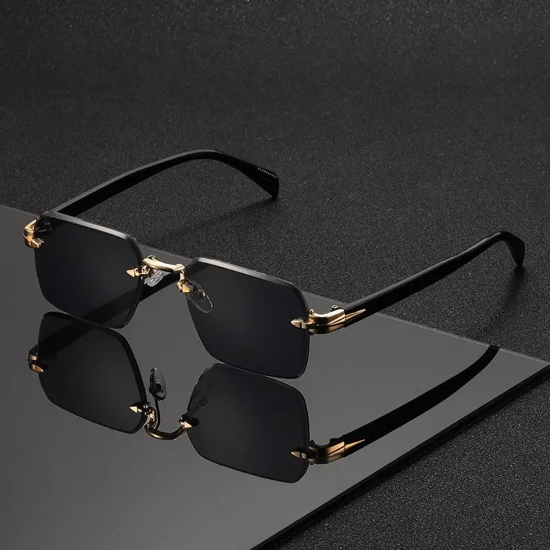 Lunettes sans monture, style rectangulaire, tendance, unisexe, petits verres carrés, idéales pour soleil, voyages et été, Oculos