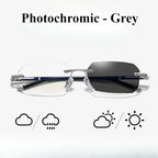 Lunettes de myopie sans monture, haute définition, verres photochromiques en option, anti-lumière bleue, anti-fatigue, claires, pour hommes