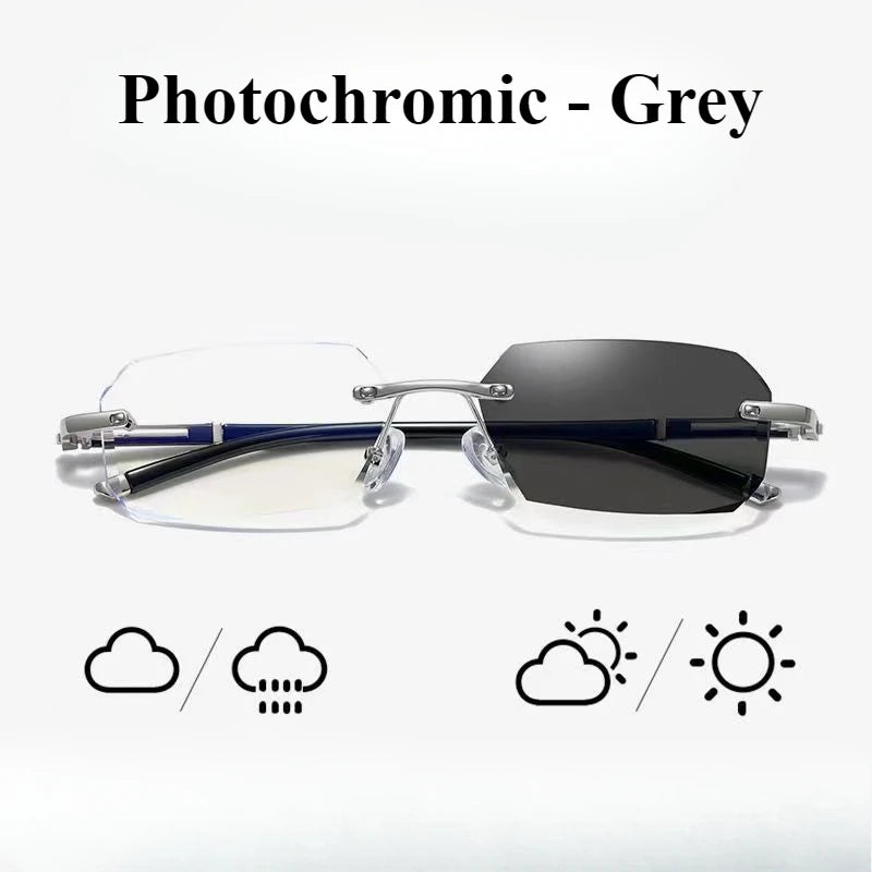 Lunettes de myopie sans monture, haute définition, verres photochromiques en option, anti-lumière bleue, anti-fatigue, claires, pour hommes