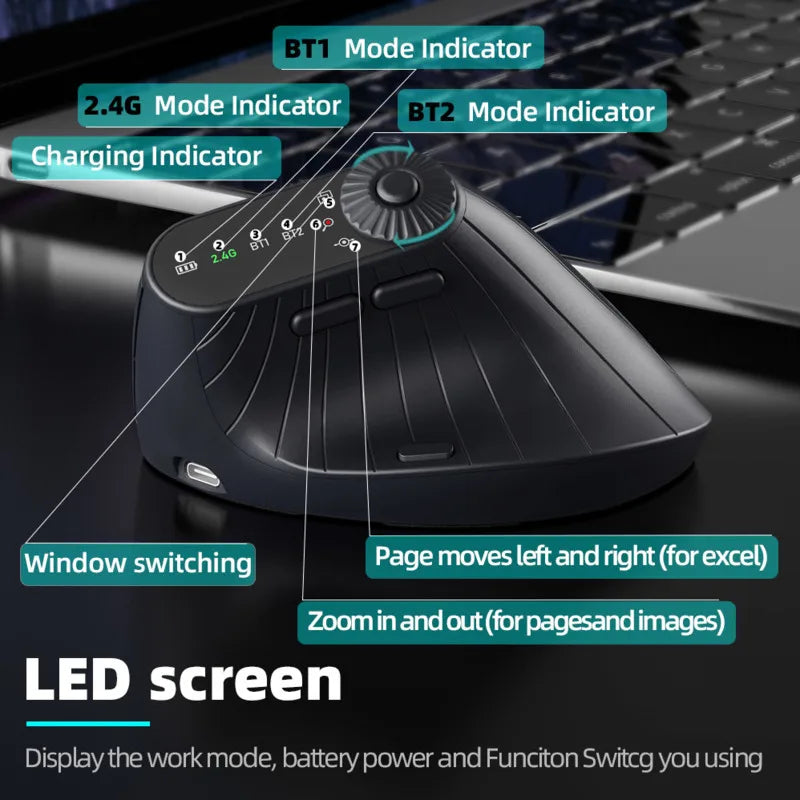 Souris verticale ergonomique multi-appareils, rechargeable, sans fil 2.4G/Bluetooth, avec boutons réglables, pour PC et tablette