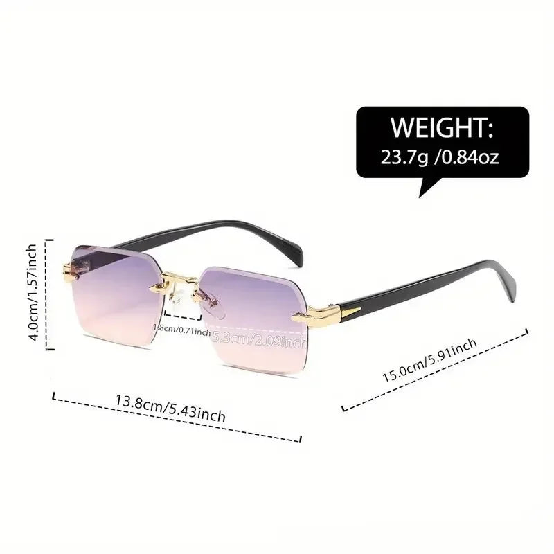 Lunettes sans monture, style rectangulaire, tendance, unisexe, petits verres carrés, idéales pour soleil, voyages et été, Oculos