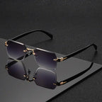 Lunettes sans monture, style rectangulaire, tendance, unisexe, petits verres carrés, idéales pour soleil, voyages et été, Oculos