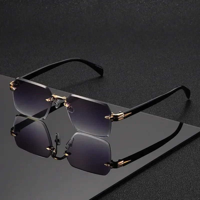 Lunettes sans monture, style rectangulaire, tendance, unisexe, petits verres carrés, idéales pour soleil, voyages et été, Oculos