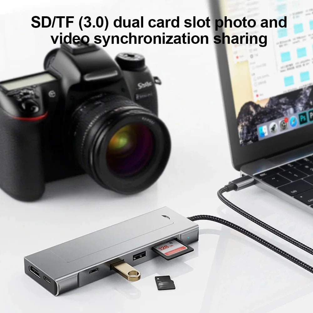 Hub USB 3.2 8-en-1 avec stockage, lecteur de cartes, adaptateur Type-C vers HDMI, compatible MacBook et PC portable