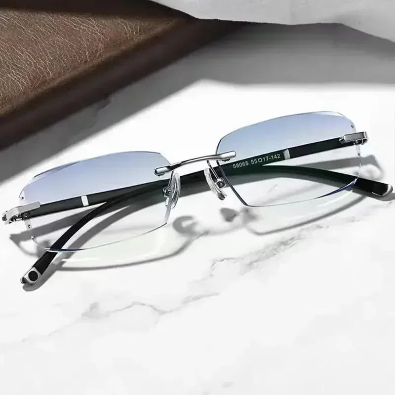 Lunettes de myopie sans monture, haute définition, verres photochromiques en option, anti-lumière bleue, anti-fatigue, claires, pour hommes