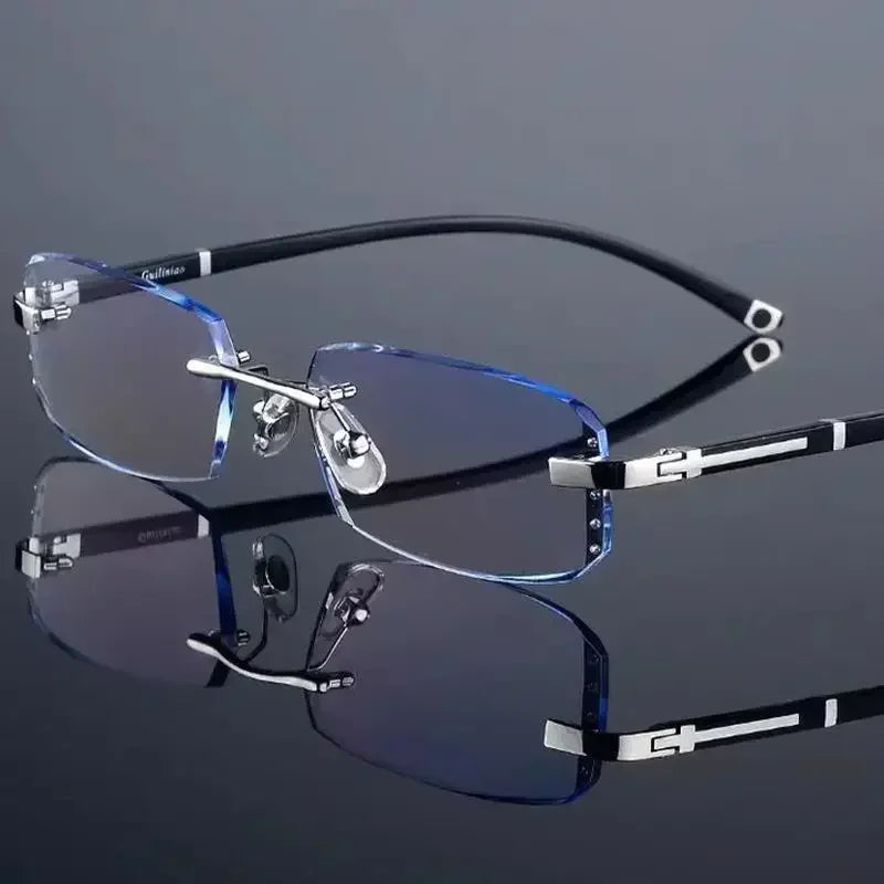 Lunettes de myopie sans monture, haute définition, verres photochromiques en option, anti-lumière bleue, anti-fatigue, claires, pour hommes