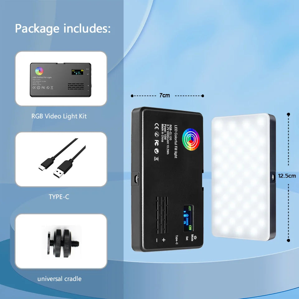 RGB LED Camera Light Full Color Output Video Lamp Kit Dimmable 2500K-8500K Bi-Color Panel Light CRI 95+