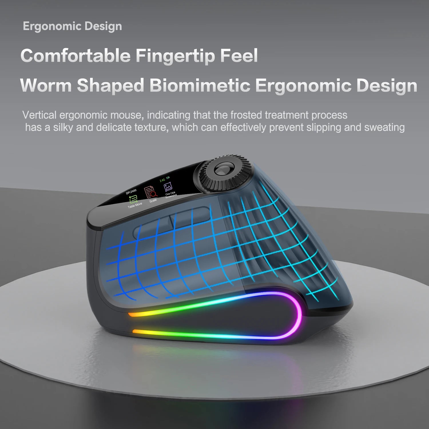 Souris verticale Jomaa, sans fil Bluetooth/USB, molette rapide RGB, ergonomique, boutons silencieux, avec molette multifonction réglable
