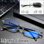 Lunettes de myopie sans monture, haute définition, verres photochromiques en option, anti-lumière bleue, anti-fatigue, claires, pour hommes