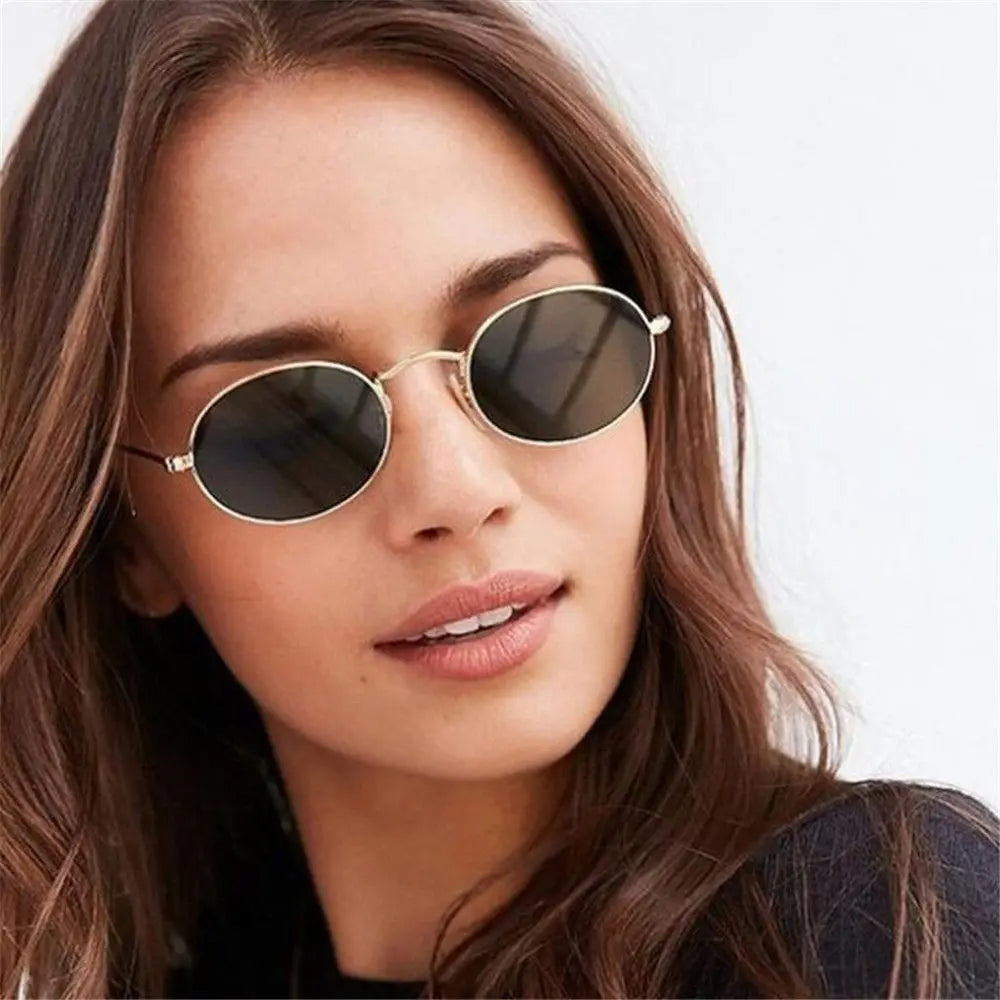 Lunettes vintage ovales pour femmes et hommes, monture métallique rétro, verres miroirs clairs, style petit rond, Gafas De Sol