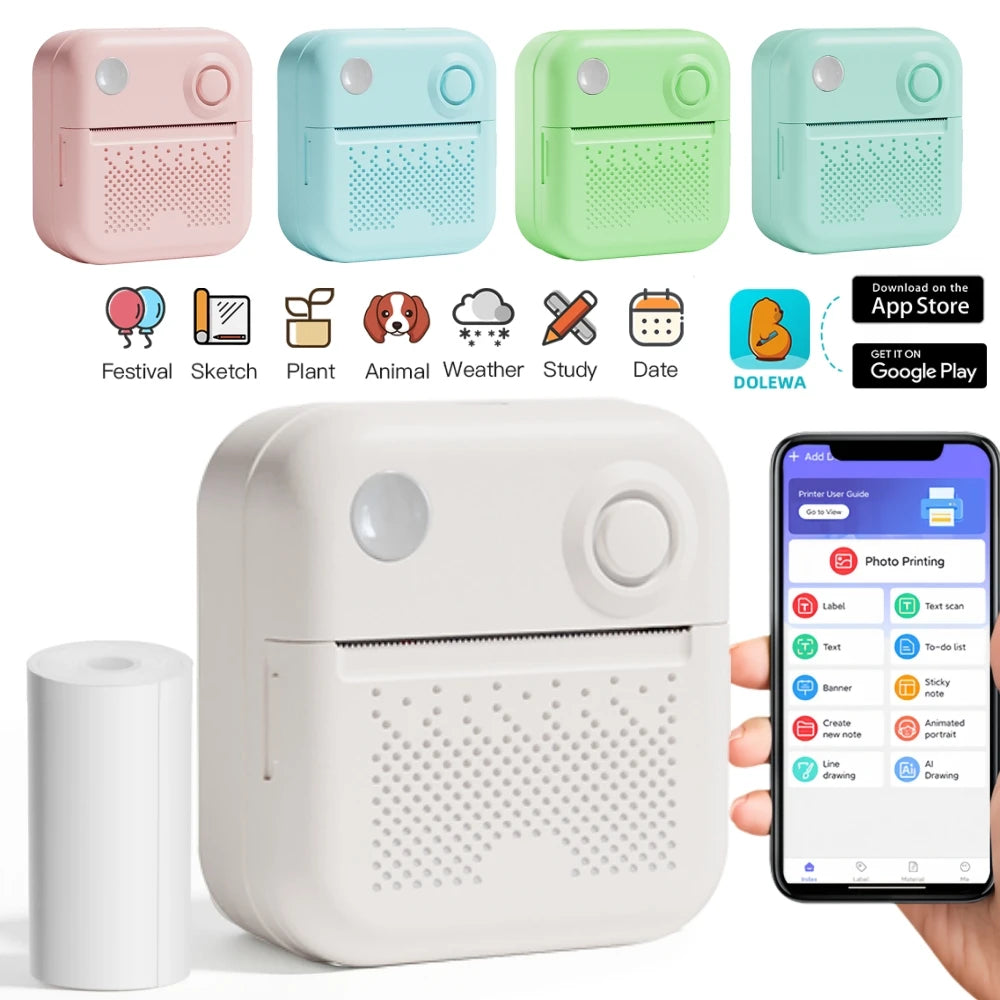 Imprimante portable Dolewa D3, thermique, pour étiquettes, papiers autocollants et photos, mini format, idéale pour impression rapide et sans erreur