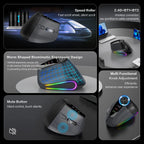 Souris verticale Jomaa, sans fil Bluetooth/USB, molette rapide RGB, ergonomique, boutons silencieux, avec molette multifonction réglable
