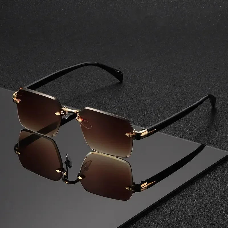Lunettes sans monture, style rectangulaire, tendance, unisexe, petits verres carrés, idéales pour soleil, voyages et été, Oculos