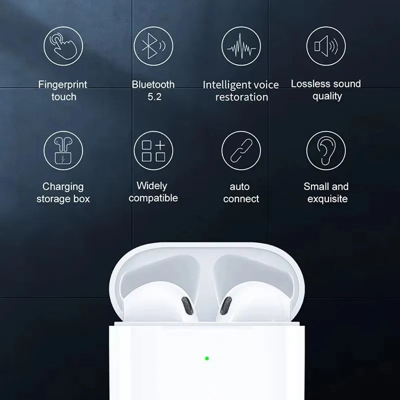 Écouteurs sans fil TWS Bluetooth 5.3, stéréo HiFi, sport, intra-auriculaires, avec câble Type-C (style AirPods Pro 2)