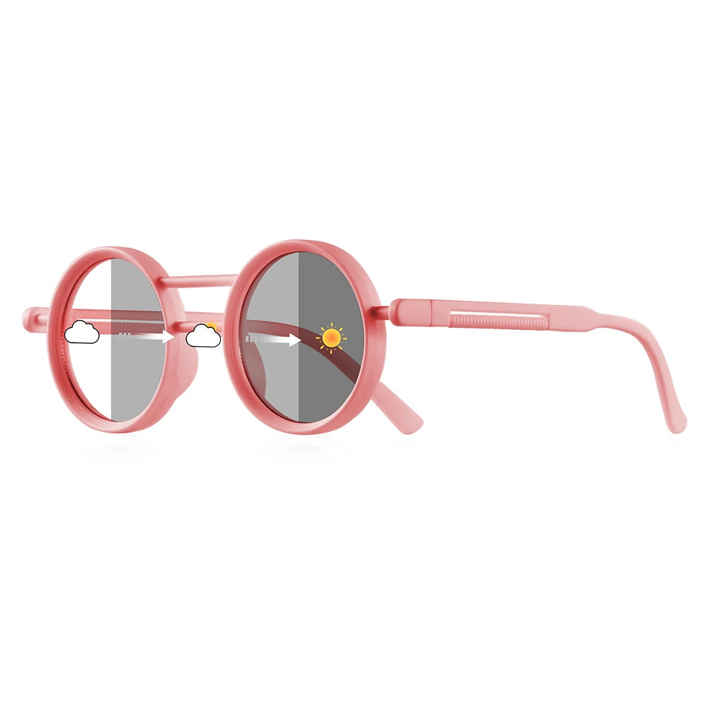 Lunettes de soleil photochromiques femme, rondes vintage noir & blanc, UV400, idéales plage et voyage (16+)
