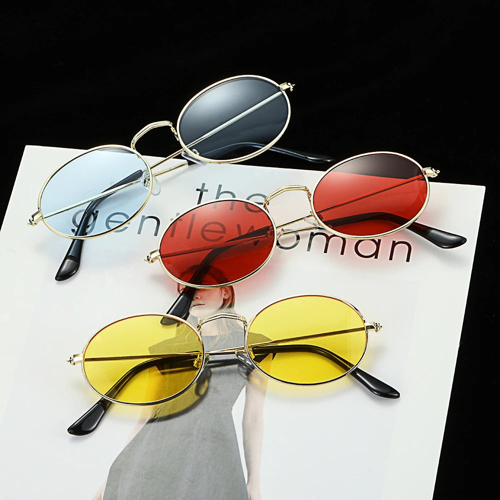 Lunettes vintage ovales pour femmes et hommes, monture métallique rétro, verres miroirs clairs, style petit rond, Gafas De Sol