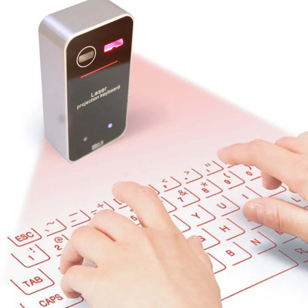 Clavier laser virtuel Bluetooth portable, projecteur sans fil avec fonction souris, compatible avec iPhone, tablette, ordinateur et téléphone.