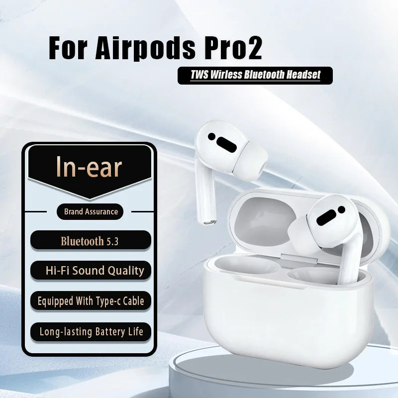 Écouteurs sans fil TWS Bluetooth 5.3, stéréo HiFi, sport, intra-auriculaires, avec câble Type-C (style AirPods Pro 2)