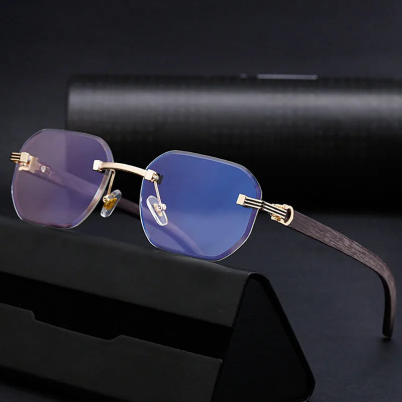 Lunettes vintage carrées sans monture pour hommes 2025, style luxe tendance, punk, UV400, anti-lumière bleue, compatibles avec verres correcteurs