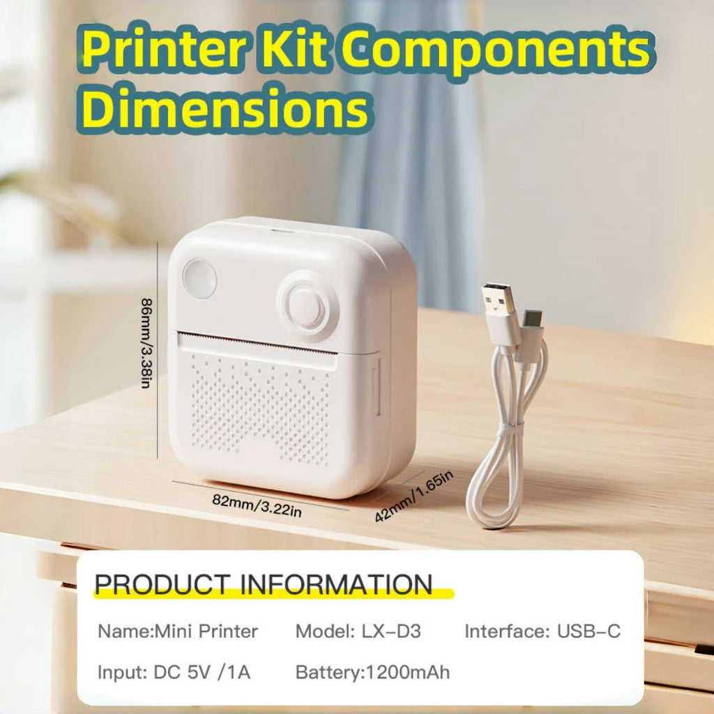 Imprimante portable Dolewa D3, thermique, pour étiquettes, papiers autocollants et photos, mini format, idéale pour impression rapide et sans erreur