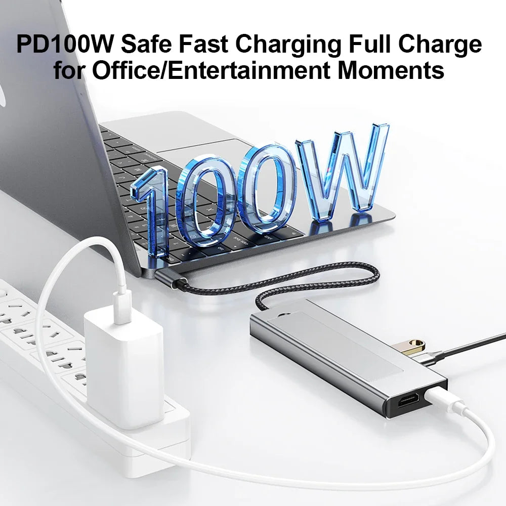 Hub USB 3.2 8-en-1 avec stockage, lecteur de cartes, adaptateur Type-C vers HDMI, compatible MacBook et PC portable