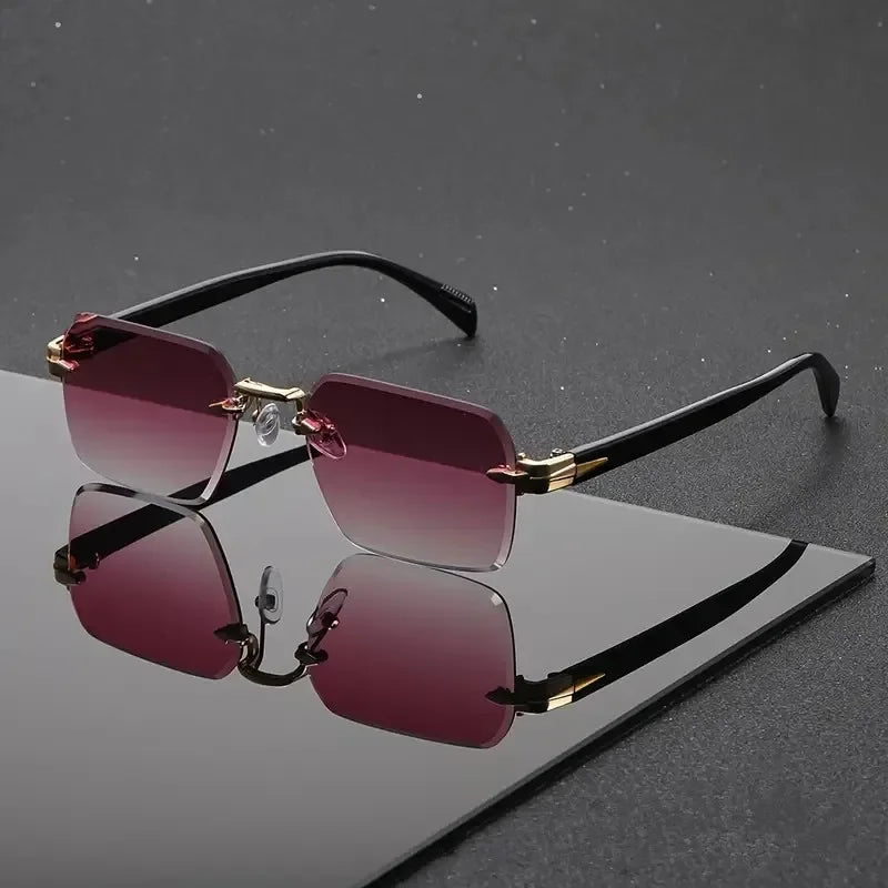 Lunettes sans monture, style rectangulaire, tendance, unisexe, petits verres carrés, idéales pour soleil, voyages et été, Oculos