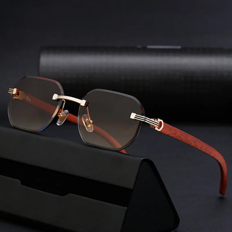 Lunettes vintage carrées sans monture pour hommes 2025, style luxe tendance, punk, UV400, anti-lumière bleue, compatibles avec verres correcteurs