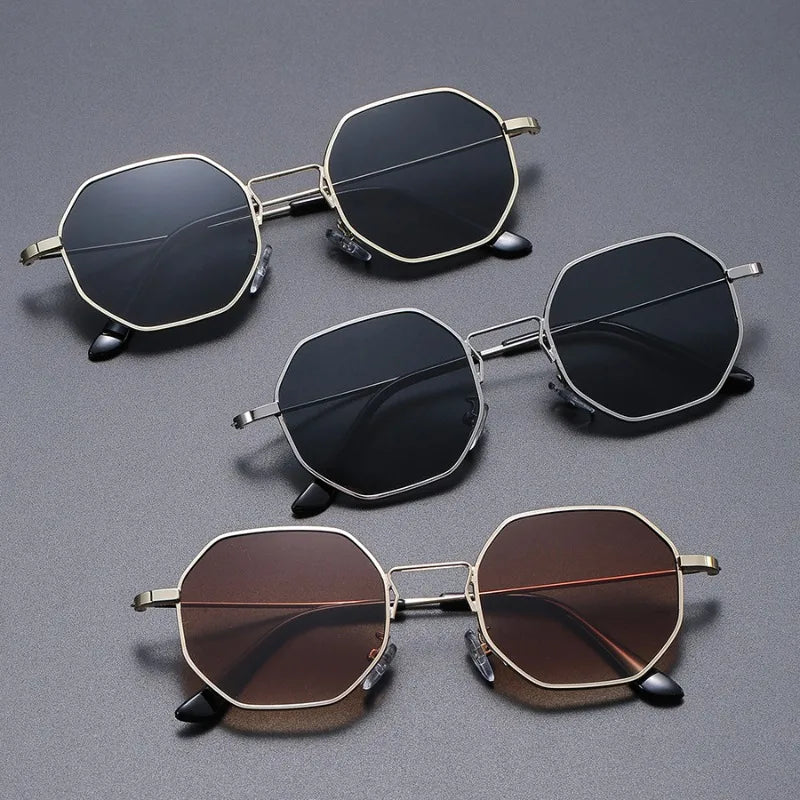 Lunettes métalliques polygonales pour hommes et femmes, style tendance, confortables, protection solaire UV400, design fashion Oculos De Sol